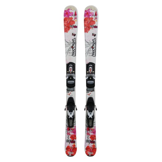 Ski occasion junior Rossignol Fun Girl fleurs + fixations - Qualité A