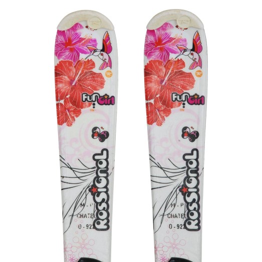 Ski occasion junior Rossignol Fun Girl fleurs + fixations - Qualité A