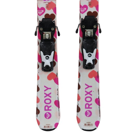 Ski occasion Junior Roxy coeur rose marron + Fixations - Qualité B