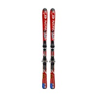 Ski occasion junior Salomon Equipe 8T 10T rouge blanc + fixations - Qualité A