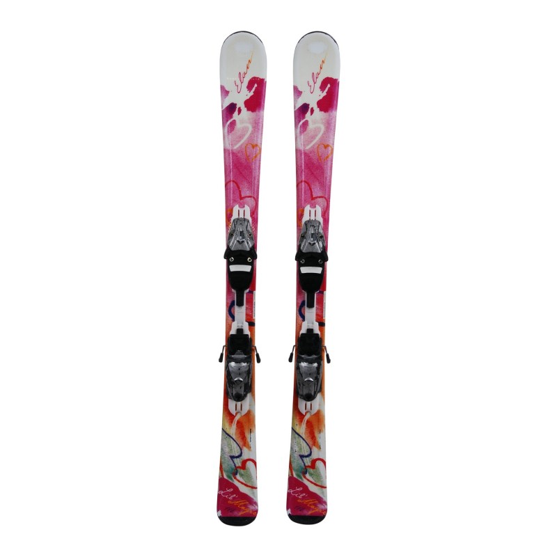 Ski occasion junior Elan LiL Magic rose/Blanc + fixations - Qualité A