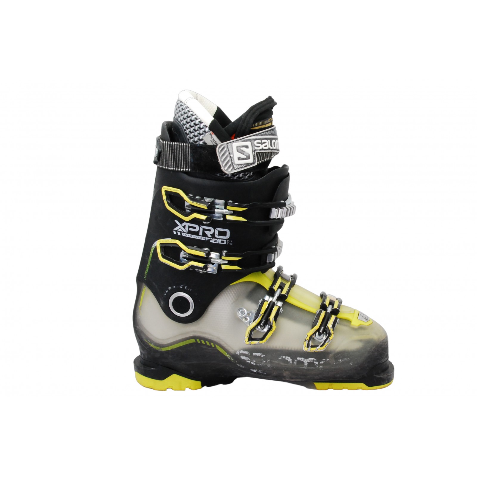 Ski Boots SALOMON X PRO R80 WIDE, BLACK/yellow, OVERSIZED EXTENDED Lever, 3D Buckle, Micro, Macro | thepadoctor.com