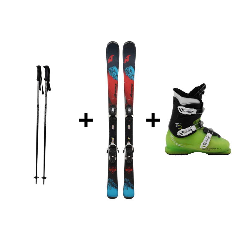 complete pack used junior skis Nordica dobermann spitfire